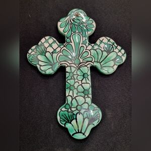 Rustic Handmade Green Floral Cross – Southwestern & Spiritual Accent